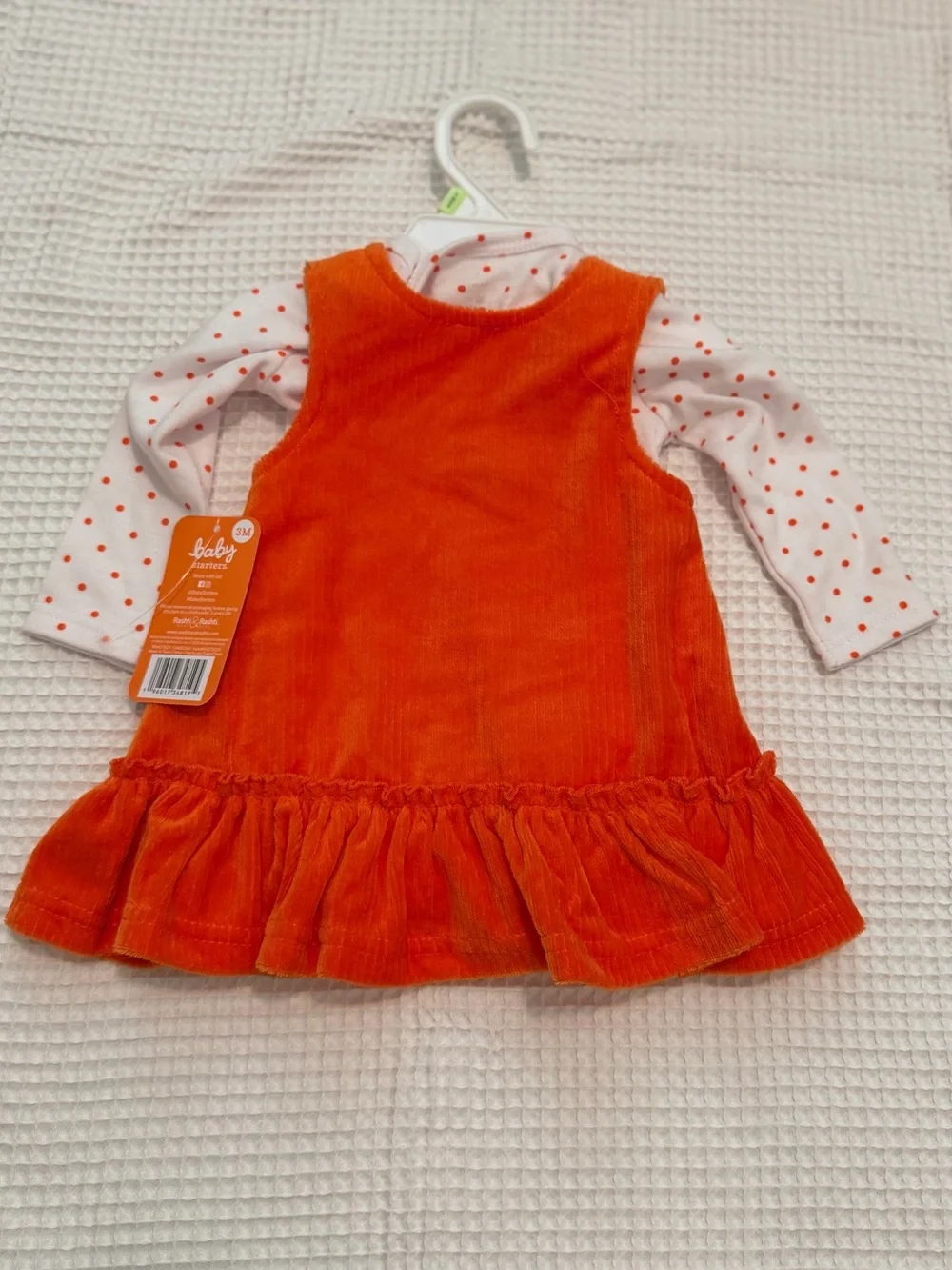 Baby Starters Orange Pumpkin Jumper with Green Bows and White Polka Dot Shirt